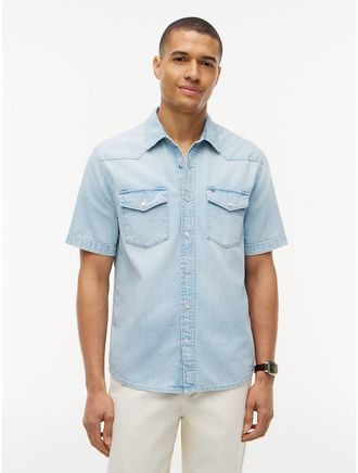 Tommy Hilfiger Mens Regular Fit Chambray Western Shirt - Light Wash Denim - XXL