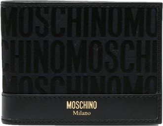 Moschino logo-print bi-fold wallet - women - Cotton/Polyester - One Size - Black
