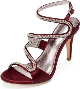 Generic Wedding Heels Women Open Toe Heeled Sandals Sexy Bridal Stiletto for Party, Prom, Dating 10.5Cm,Burgundy,7 UK