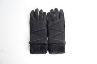 Bottega Veneta Womens Zig Zag Two-Tone Gloves in Black Nylon & Leather - One Size