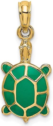 Diamond2Deal 14k Yellow Gold Green Enamel Tortoise Charm Pendant