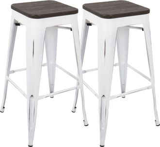 Oregon Scientific Industrial Stackable Barstool in Vintage White and Espresso by - Set of 2
