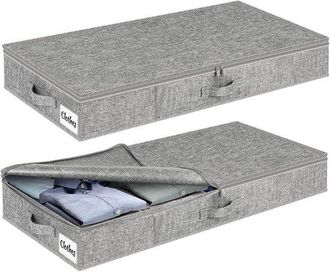 No Brand Caja De Almacenamiento Debajo De La Cama Con Tapa, 13 Cm De Alto, 2 Piezas, 3 Asas, Cremallera