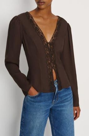 Reformation Nadene Lace Trim Button-Up Top in Mole at Nordstrom Rack, Size 10