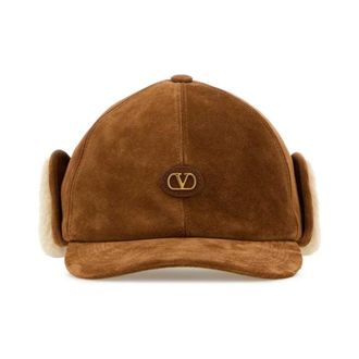 Valentino Garavani VLogo Signature Baseball Cap - Heren - Petten - Bruin - 58 CM - Su&egrave;de - Accessoires