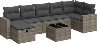 vidaXL Set De Sof&aacute;s De Jard&iacute;n Y Cojines 8 Piezas Rat&aacute;n Sint&eacute;tico Gris Vidaxl