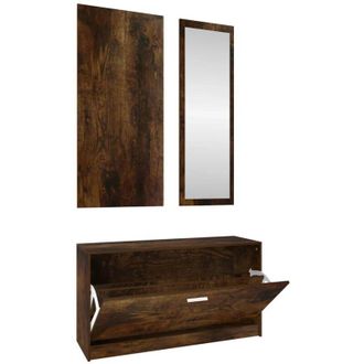 vidaXL Vidaxl - Set Mueble Zapatero 3 En 1 Madera Contrachapada Roble Ahumado
