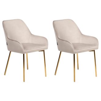 Beliani Conjunto De 2 Sillas De Comedor Tapizadas En Terciopelo Con Patas Doradas Estilo Retro Glamour Beige Loverna