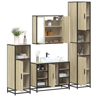 Berkfield Home 4&not;Piece Bathroom Furniture Set&not;Sonoma Oak Engineered Wood in Brown