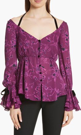 Cinq &agrave; Sept Mabel Floral Print Silk Top In Raspberry Multi