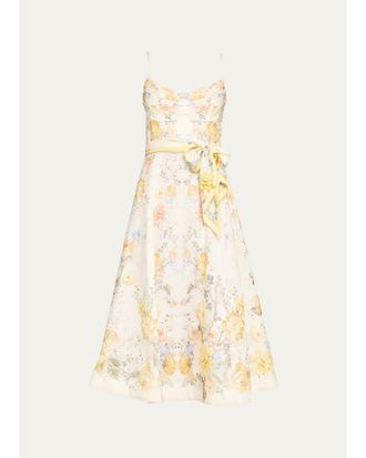 Zimmermann Clash Tuck Floral Linen Midi Dress