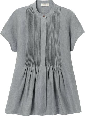 Lafayette 148 New York Petite Pintuck Bib Linen Blouse