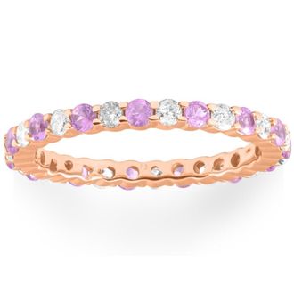 Pompeii3 1 cttw Pink Sapphire & Diamond Wedding Eternity Ring 10k Rose Gold