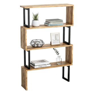 Dmora Dmora - Estante Para Libros Wezen, Estante De Oficina, Porta Libros M&oacute;vil, Biblioteca, 80x22h128 Cm, Nuez, Con Embalaje Reforzado