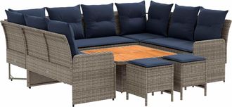 vidaXL Juegos De Muebles 8 Uds. Gris Y Azul Marino Rat&aacute;n Sint&eacute;tico Vidaxl