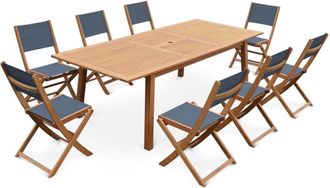 Sweeek Mesa de jard&iacute;n de madera extensible, 8 sillas, madera