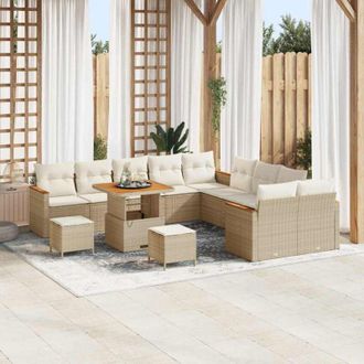 vidaXL Conjunto De Sof&aacute; De Jard&iacute;n Con Coj&iacute;n 13 Pcs Beige Polirat&aacute;n Vidaxl
