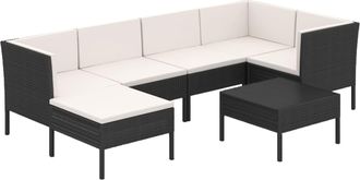 vidaXL Set Muebles De Jard&iacute;n 7 Pzas Y Cojines Rat&aacute;n Sint&eacute;tico Negro Vidaxl