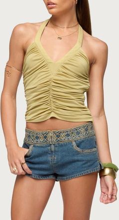 Edikted Jackey Ruched Halter Top in Green at Nordstrom, Size X-Small