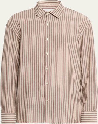 Officine Générale Mens Cotton Stripe Classic-Fit Button-Down Shirt