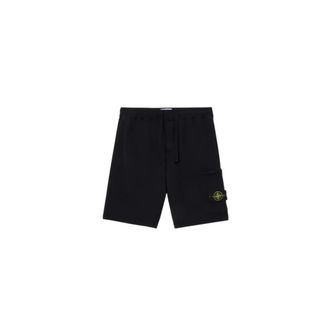 Stone Island Casual Shorts, male, Black, Size: L Cotton Fleece Shorts