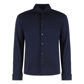 Moorer Katoenen en Kasjmier Shirt - Heren - Casual Overhemden - Blauw - M - Katoen - Overhemden