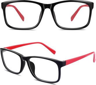 CGID CN12 Fake Glasses Women Men Casual Fashion Basic Square Frame Clear Lens Eye Glasses,Black Red