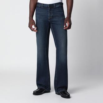Gucci Pantaloni in denim di cotone d&eacute;lav&eacute; con nastro Web blu