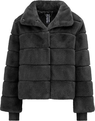 Bomboogie Cape van imitatiebont - Dames - Jassen - Zwart - Maat: 2XL Poliester