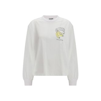 Ganni Witte Katoenen Lange Mouwen T-Shirt