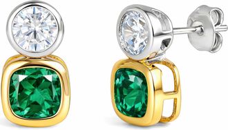MAX + STONE 925 Sterling Silver Cushion Cut Drop Dangle Gemstone Earrings with Push Backs