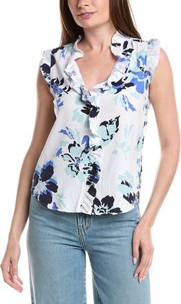 Ellen Tracy Ruffle Linen-Blend Top