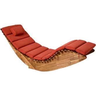 Beliani Sun Lounger with Cushion BRESCIA PREMIUM Acacia Wood Red