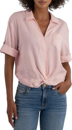 Kut from the Kloth Rebel Knot Front Linen Blend Top in Princess at Nordstrom, Size X-Small