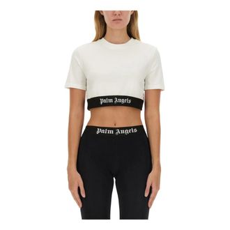 Palm Angels T-Shirts, female, White, Size: XS Classic Logo Tape Crop Tee