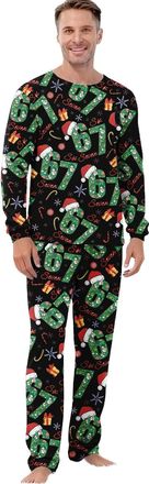 Generic 67 Meme Pyjamas Set Men Women Six Seven Number 6 7 Shirt Sleepwear Long Sleeve Tops And Pants 2 Piece Outfit Christmas Pjs (Black, XXL)