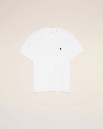 Ami Ami Mens De Coeur Red chest embroidery T-Shirt White Cotton - Size Small