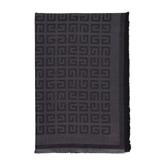 Givenchy Accessoires, Dames, Grijs, ONE Size, Wol, Zijden 4G Sjaal Franje Monogram