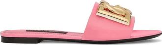 Dolce & Gabbana Roze Logo-Plaque Leren Slides - Dames - Sandalen - Roze - 35 EU - Leer - Schoenen
