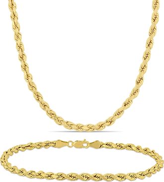 Mimi & Max Mens Rope Chain Necklace and Bracelet Set 10K Yellow Gold