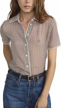 Frame Denim Houndstooth Collared Top In Multi