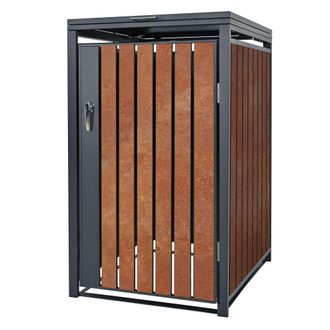 ML Design Ml-design - Cobertizo Para Ocultar Cubo De Basura 240l Antracita Aspecto Marr&oacute;n &Oacute;xido Rojizo 68x80x116,3 Cm Caseta De Acero Para Jard&iacute;n Exterior Conte