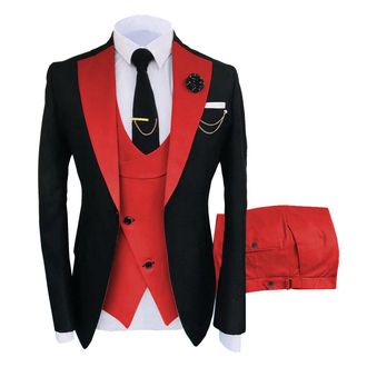 AlltheMen 3-delig Modieus Colorblock-pak met &eacute;&eacute;n knoop, rood