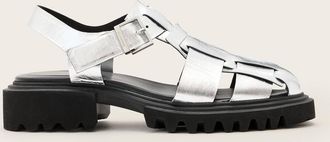 AllSaints Womens Cow Leather Tess Chunky Metallic Leather Sandals, Size: UK 7/US 10/EU 40