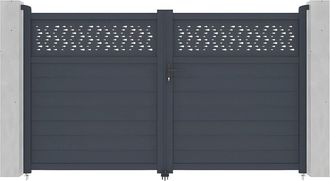 Vente-Unique Vente-unique - Cancello battente L305 x H181 cm in Alluminio semi traforato con motivi Antracite - bazio