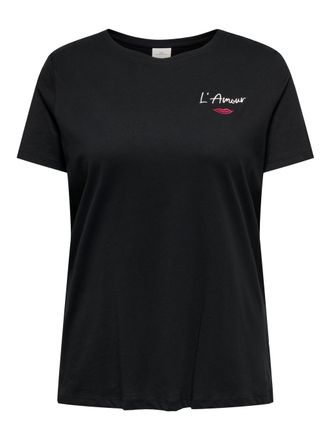 Only Carmakoma Kurzarmshirt ONLY CARMAKOMA CARNINNA LIFE S/S O-NECK REG TEE JRS BS, Damen, Gr. M, schwarz detail:lamour lip, Jersey, Obermaterial: 100% Baumwolle, be