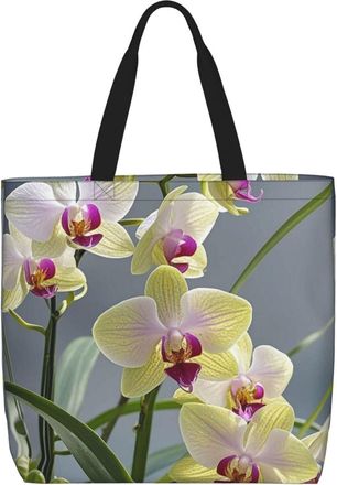 Generic Colorful Orchids Flower Tote Bag Portable Carry Bag Eco Friendly Shoulder Bags For Picnic Travel Work