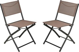 Flash Furniture Set of 2 Folding Chairs with Brown Material Backs and Seats, Black Metal Frames