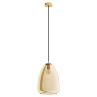 Loops Pendant Light Colour Brushed Brass Shade Amber Glass Vaporized Bulb E27 1x40W in Clear