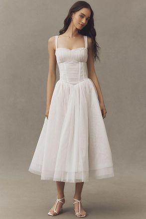 BHLDN Sleeveless Corset Tulle Fit & Flare Midi Dress